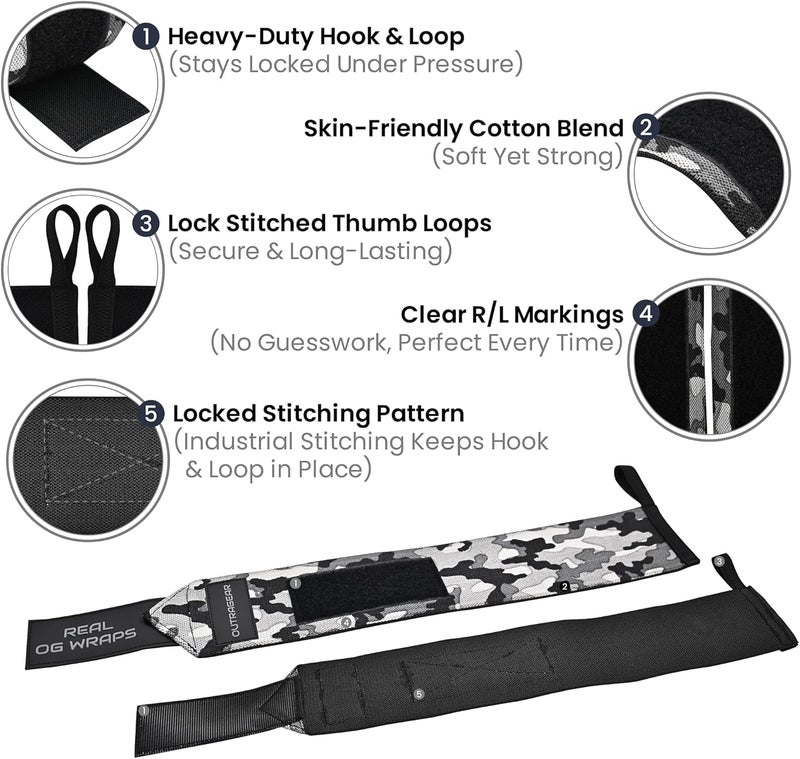 OUTRAGEAR 18" OG-Grade Wrist Wraps for Weightlifting – Heavy Duty Wrist Support with Thumb Loop & Lockdown Strap – Wrist Straps for Powerlifting, Bench Press & Gym Training - Image 5